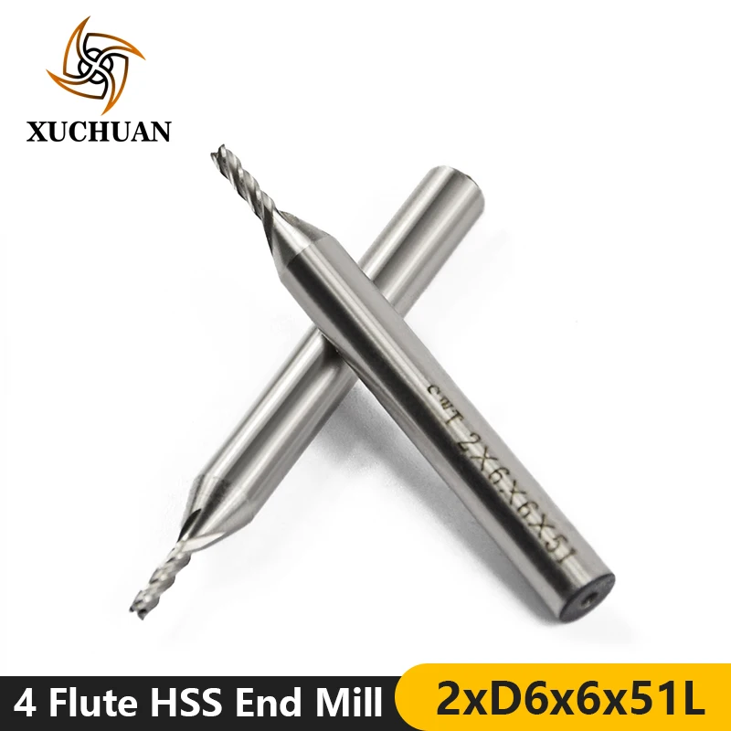 

1pc Diameter 2mm 4 Flutes HSS Milling Bit 6mm Shank CNC Router Bit Straight Shank End Mill