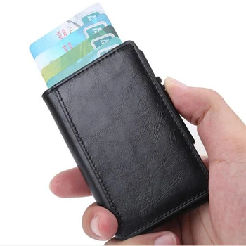 

Mini RFID Credit Card Holder Wallet Men Women Metal RFID Vintage Aluminium +PU Leather Bank Cardholder Case New
