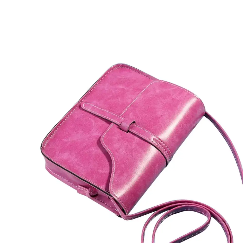 Hot Pink Vintage Solid Color Women Bags PU Leather Cross Body Shoulder Messenger Bag Multicolor Selection Fashion Mini Shoulder Bags - Цвет: Hot Pink