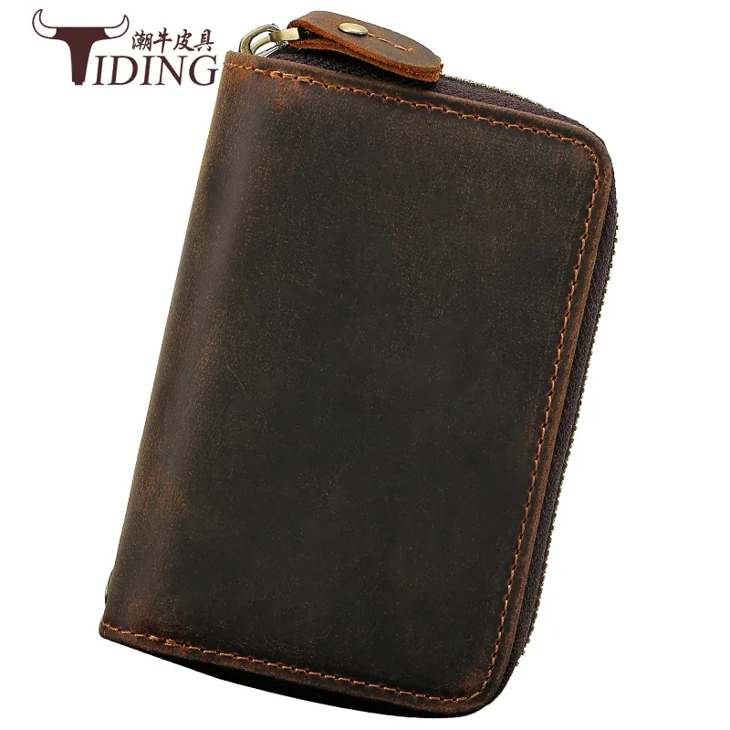 

Genuine Leather Mini Multi-functional Purse Small Card Holder Retro Europe And America Zipper Key Coin Short Clutch Bag