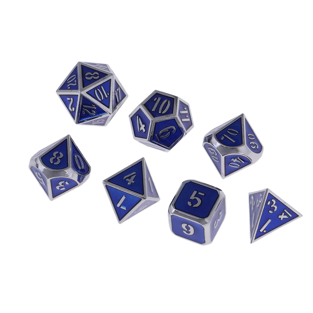 Chromium clear blue 7 шт многогранные кости D& D игральные кости D4 D6 D8 D10 D20 многогранные кости набор для подземелий и драконов RPG настольные игры Accs - Цвет: Chromium clear blue
