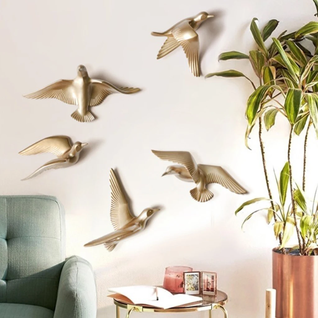 5Pcs Resin Seagull Sculptures Animal Model Statue TV Background Wall Hanging Decor for Home Living Room Hotel Office