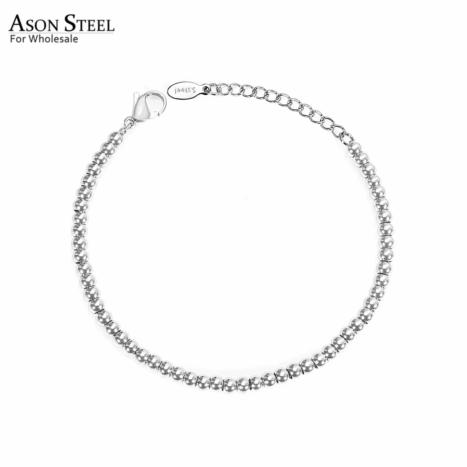 Женский браслет из нержавеющей стали ASONSTEEL серебряный с шариками праздничные