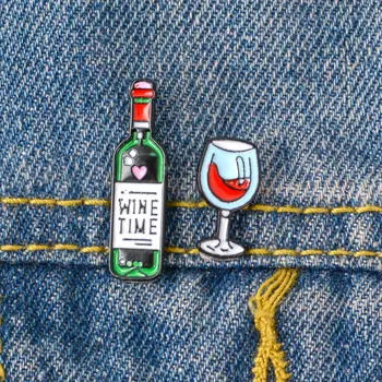 

Enamel Wine Glass badge Lapel Brooches pin Denim Jeans shirt bag Cartoon Love Jewelry Gift for Lovers Wife