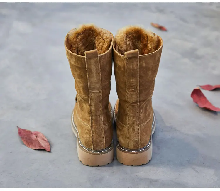 Женские зимние ботинки; ботильоны из натуральной кожи; теплые плюшевые зимние ботинки на меху; Новая женская повседневная обувь на плоской подошве; Botas Mujer