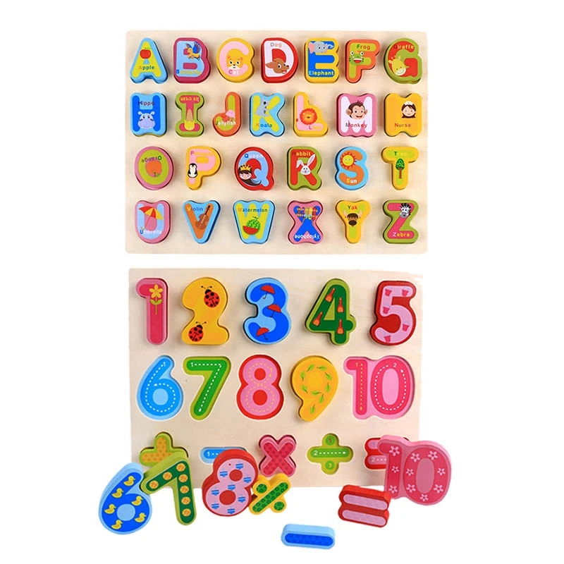 

Color Early Education Cartoon Cognitive Hand Grasping Board Wooden Building Blocks Toy
