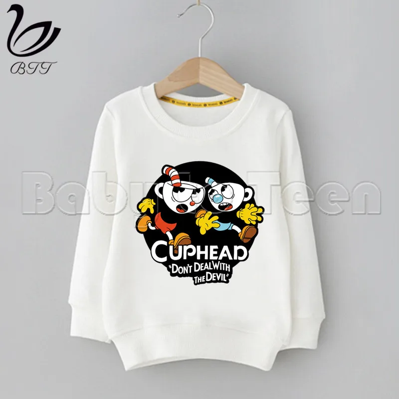 Cuphead/рождественские детские толстовки с капюшоном и забавным принтом с героями мультфильмов; Детские свитшоты с капюшоном; повседневные свитшоты; осенне-зимняя толстовка с капюшоном