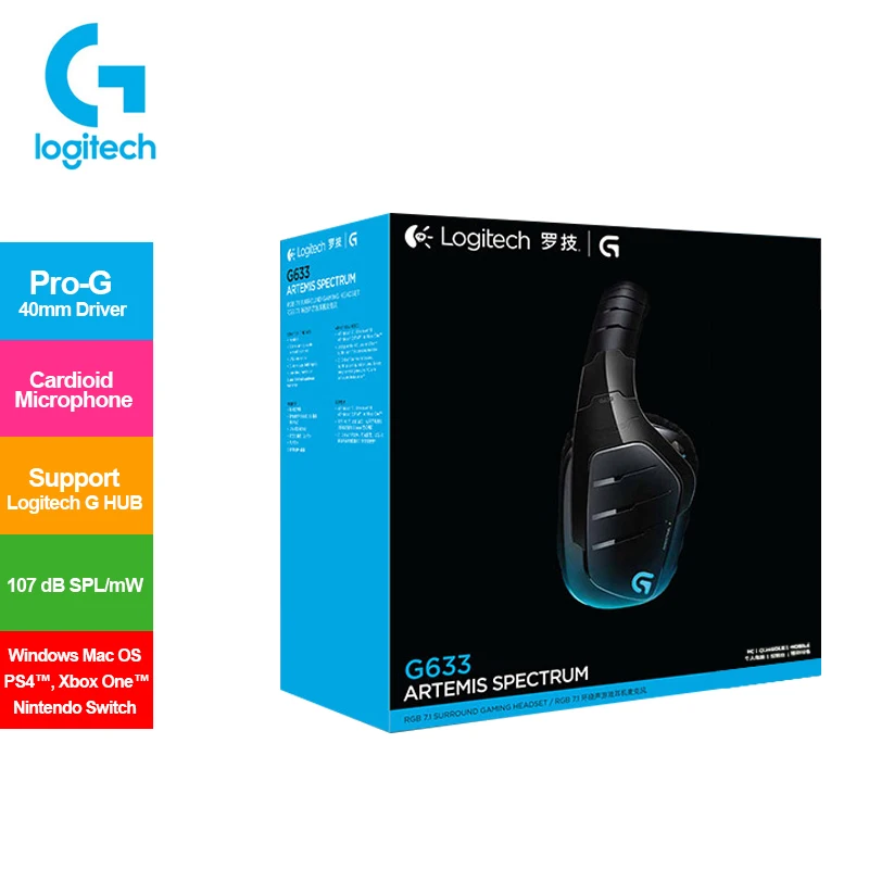 Original Logitech GAMING HEADSET with 7.1 SURROUND DRIVER Headphone for Windows Mac OS PS4 Nintendo Switch