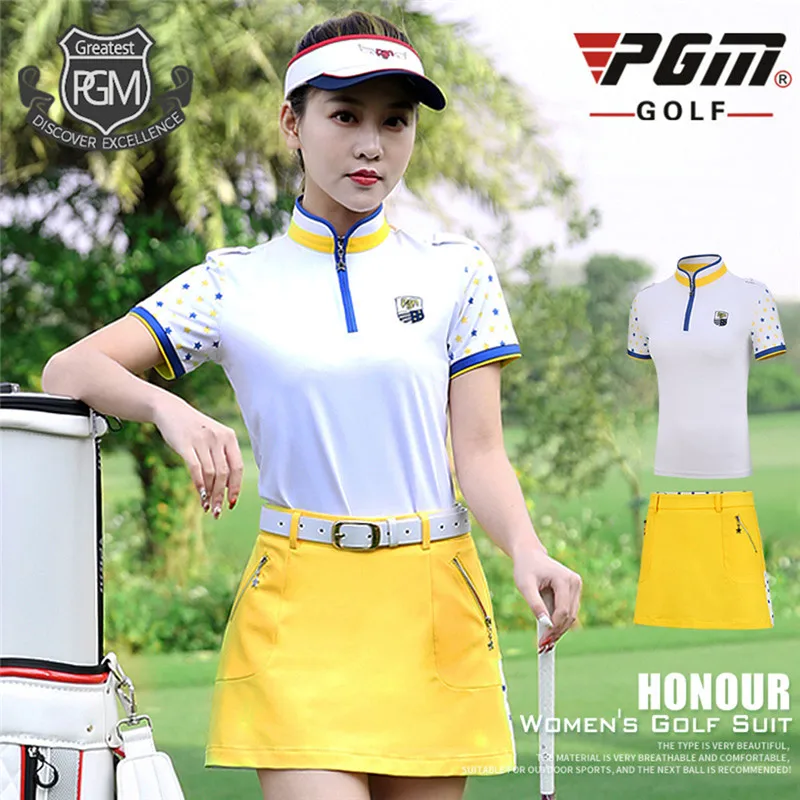 Новое поступление, PGM одежда для гольфа, женская одежда, весна-лето, короткий рукав, для девушек, сухая, облегающая, дышащая, спортивная одежда для гольфа, тренировочная футболка