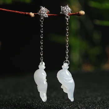 

Original 925 silver inlaid natural ice-like jade goldfish earrings national wind women jade earrings with certificate