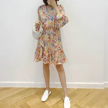

Women Dress Ruffled printed dress wrapped around the waist