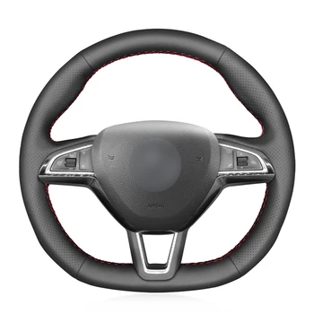 

Black Artificial Leather Car Steering Wheel Cover for Skoda Octavia 2015-2019 Fabia 2016-2019 Kodiaq 2016-2019 Citigo 2015-2019