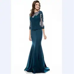 Backless Women Formal mermaid evening Prom Gowns 2018 Charming vestido novia Custom 3/4 Sleeves Lace Mother Of the Bride Dresses