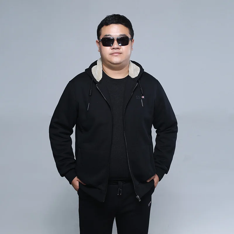 

Winter Plus Fat plus Plus Velvet Thicken Sweater Male Fat Man Men Coat Male Solid Color Lian Cap Big Size Male Hoodie
