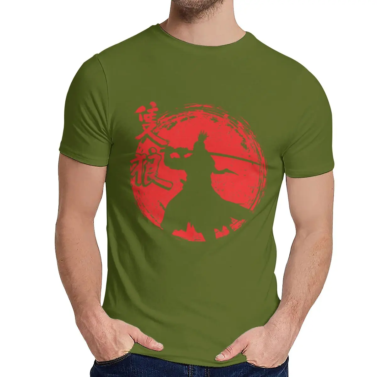 O-образным вырезом One-armed Wolf Red Sun Sekiro Shadows Die Twice футболка Новое поступление мужские удобные La Camiseta дизайн для унисекс - Цвет: Армейский зеленый