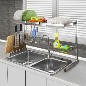 

Stainless Steel Kitchen Shelf Rack Plate Dish Rack Drying Drain Storage Holder Sink Drain Storage Rack Tableware Knife Holder