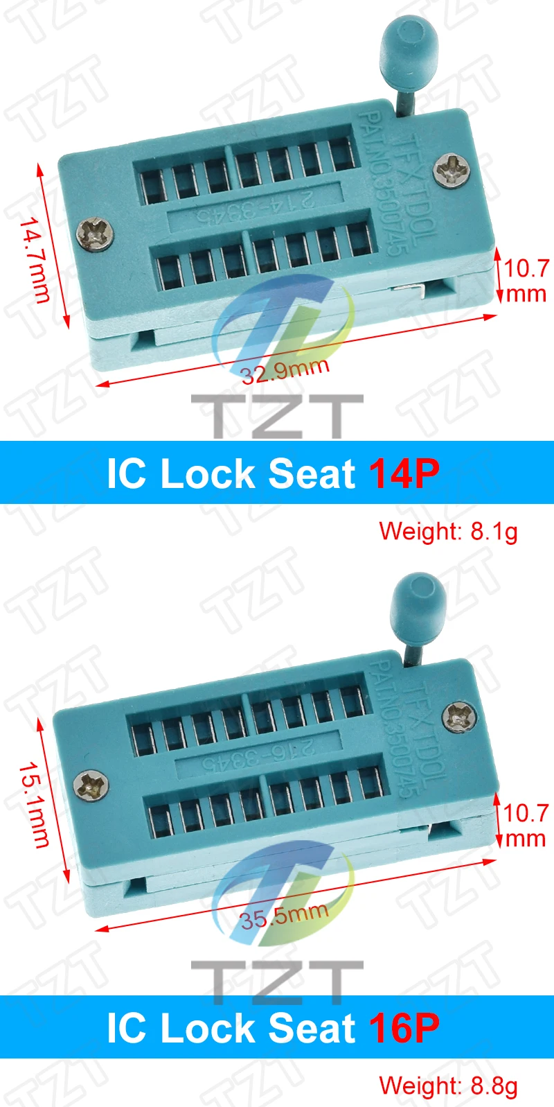 1/4 Stück 14 16 18 20 24 28 32 40 P Pin 2,54 mm grün DIP Universal ZIF IC Sockel Test Löttyp IC Lock Sitz Ringing Sockel – Detail 4