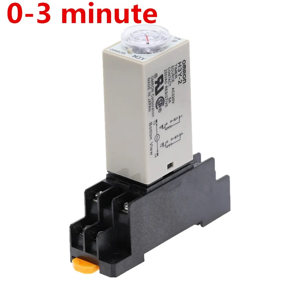 

1pcs H3Y-2 DC 12V 24V /AC 110V 220V Delay Timer Time Relay 0 - 3 Minute with Base 5A