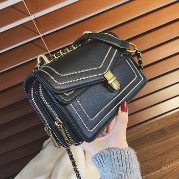 

Vintage Fashion Square Crossbody Bag 2020 New High Quality PU Leather Women's Designer Handbag Lock Chain Shoulder Messenger Bag