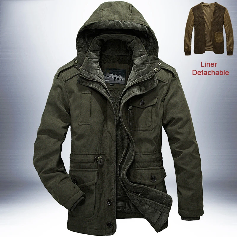Брендовая зимняя куртка, Мужская Толстая теплая ветровка, мужские парки, высокое качество, кашемировая подкладка, съемная, 2 в 1, пальто размера плюс L-4XL