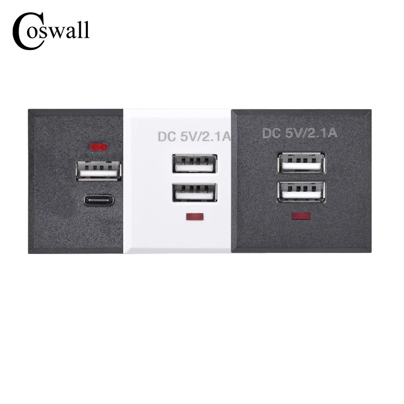 COSWALL Snap-in Embedded USB Type C Dual USB Charging Outlet Module, table socket 2.1A maximum LED indicator quality charging outlet module