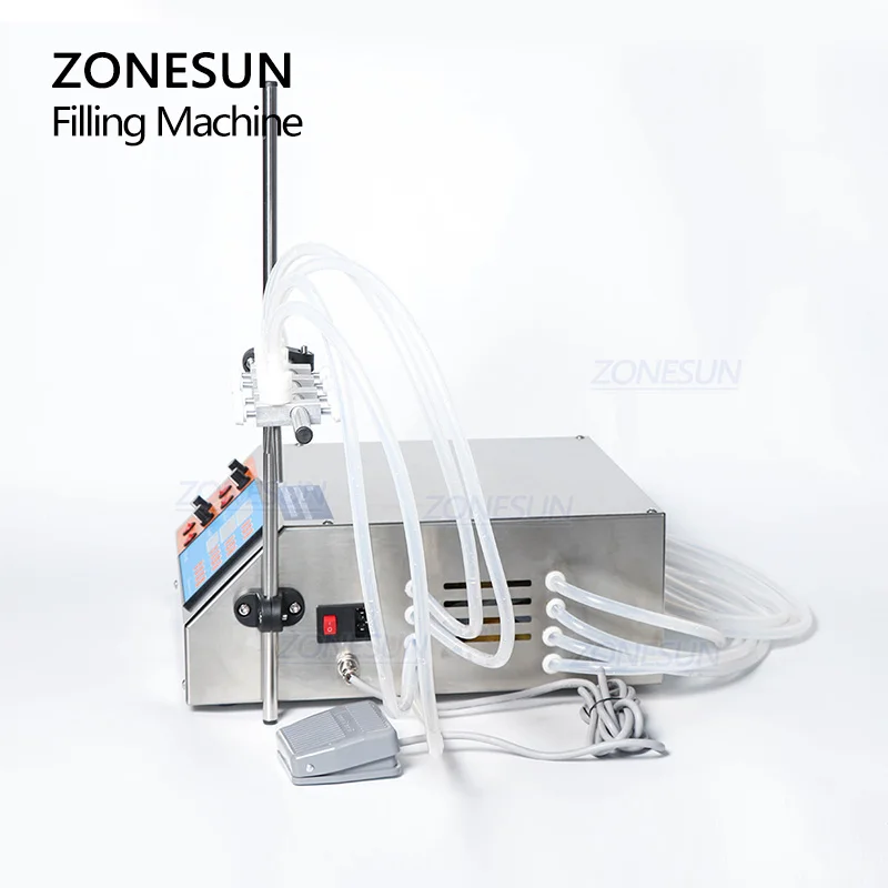 ZONESUN 4 Heads  Liquid Perfume Water Juice Essential Oil Electric  Digital Control Pump Liquid Filling Machine 3-4000ml 5