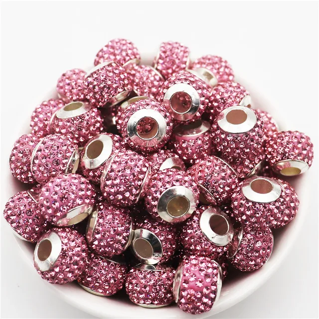 20Pcs New Assorted Color Luxury Rhinestone Large Hole Spacer Fit Pandora Charms Bracelet Hair Beads for Women DIY Jewelry Making Big Luxury Color 9