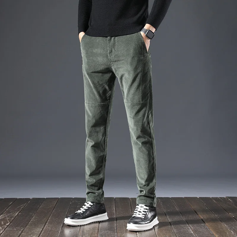

Korean Style Fashion Men Jeans Slim Fit Casual Elastic Corduroy Business Long Trousers Vintage Designer Smart Leisure Suit Pants