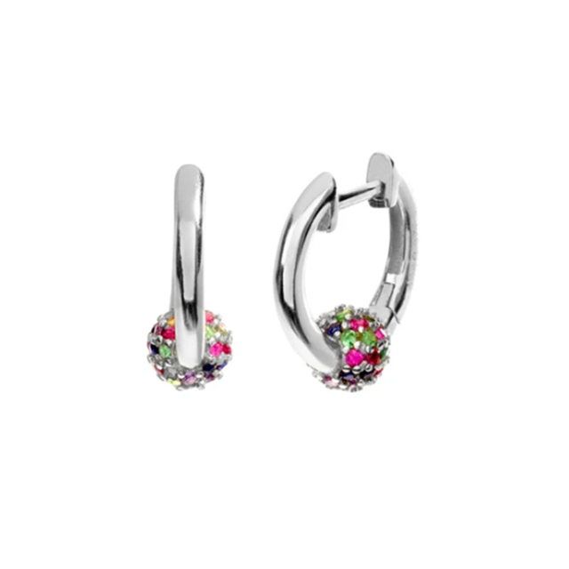 925 Sterling Silver Colored Crystal Hoop Earrings Collection Rainbow Zircon Mosaic Charm Circle Huggie Earrings Jewelry
