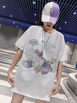 

ins tide brand loose mid-length T-shirt female 2020 summer new printing cartoon big version mid-length foreign shirt
