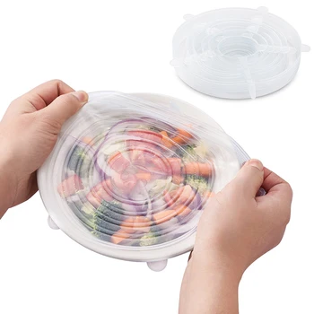 

Reusable Silicone Stretch Lids Set of 6 and Silicone Food Storage Bags