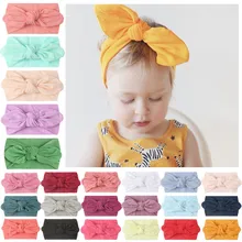 Newborn Headband Solid Color Wide Turban Rabbit Ears Knitted Cotton Hairband Headwear Children Headwrap Hair Accessories