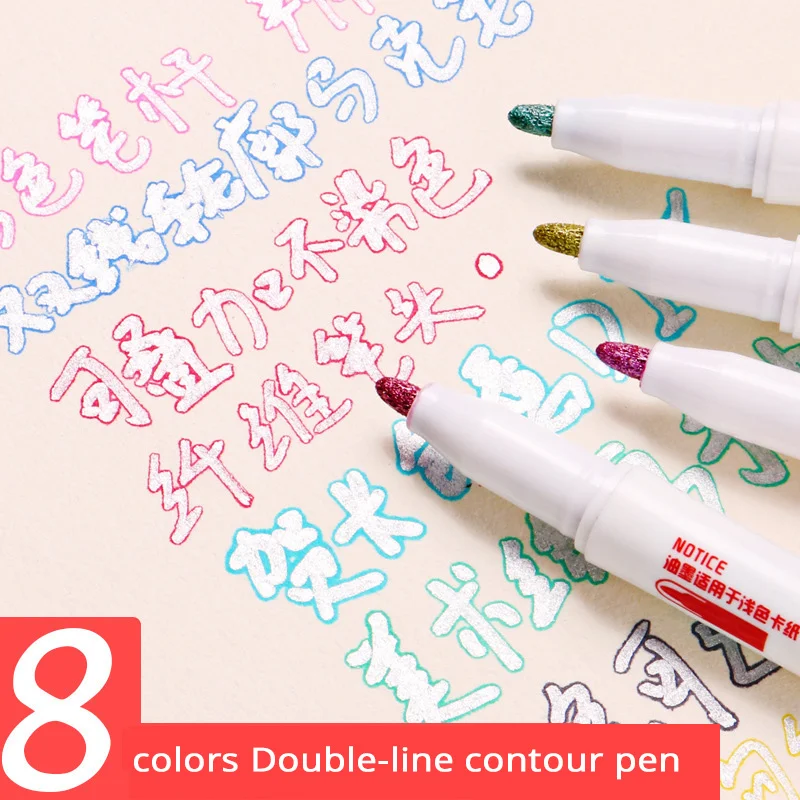 Rotuladores de dibujo de arte, juego de doble línea, resaltador, pincel de pintura, escuela, suministros para arte de papelería, álbum de recortes, 8/12 colores