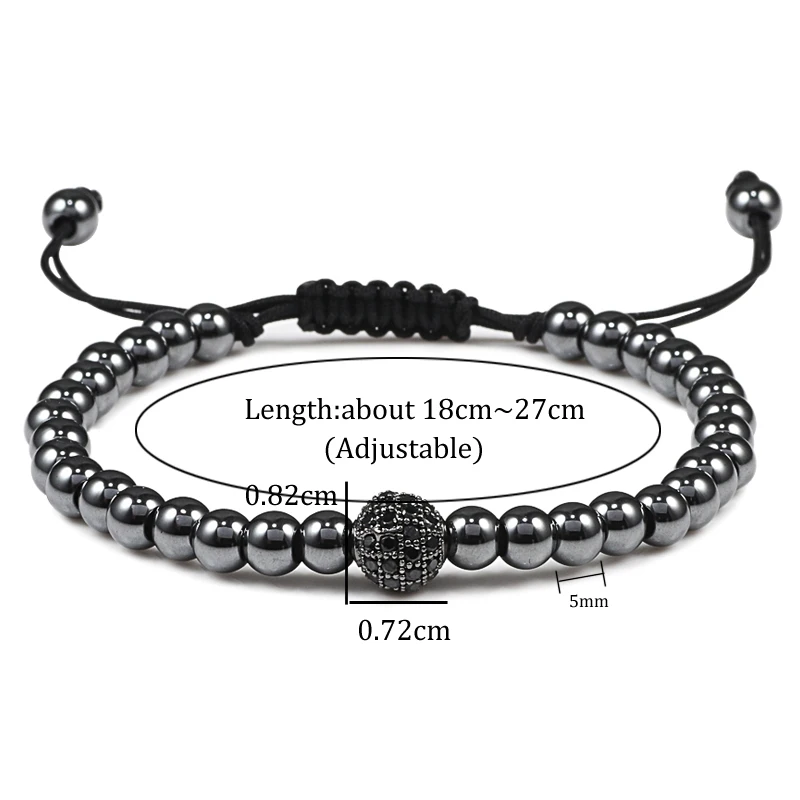 Charms Handmade 5mm Beaded CZ Ball Bracelets Hematite Gun Black Copper Beads Adjustable Men Weave Bracelet Bangles Women Jewelry stone bead bracelet beaded bracelet metal bead bracelet zircon bracelet