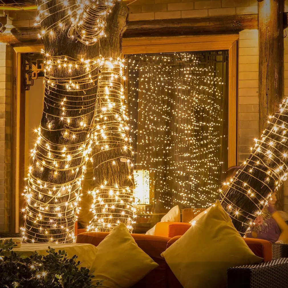 

100 LED Battery Powered Bulb Column Christmas Tree Decoration Lamp String IP44 Courtyard Decorative Light String