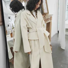 Осень зима Gloria& Grace белое свободное Элегантное длинное теплое шерстяное пальто Верхняя одежда с поясом от кутюр