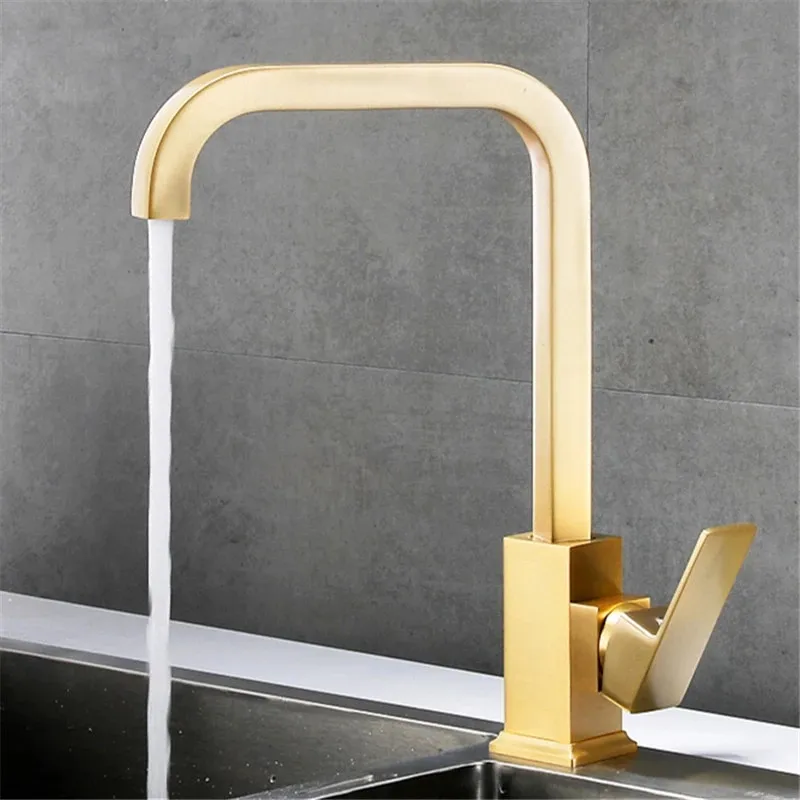 Kitchen Sink Faucet Hot & Cold Mixer Rotating Single Handle Deck Mounted Taps Brass Brushed Gold/ Gunmetal Grey New Arrival