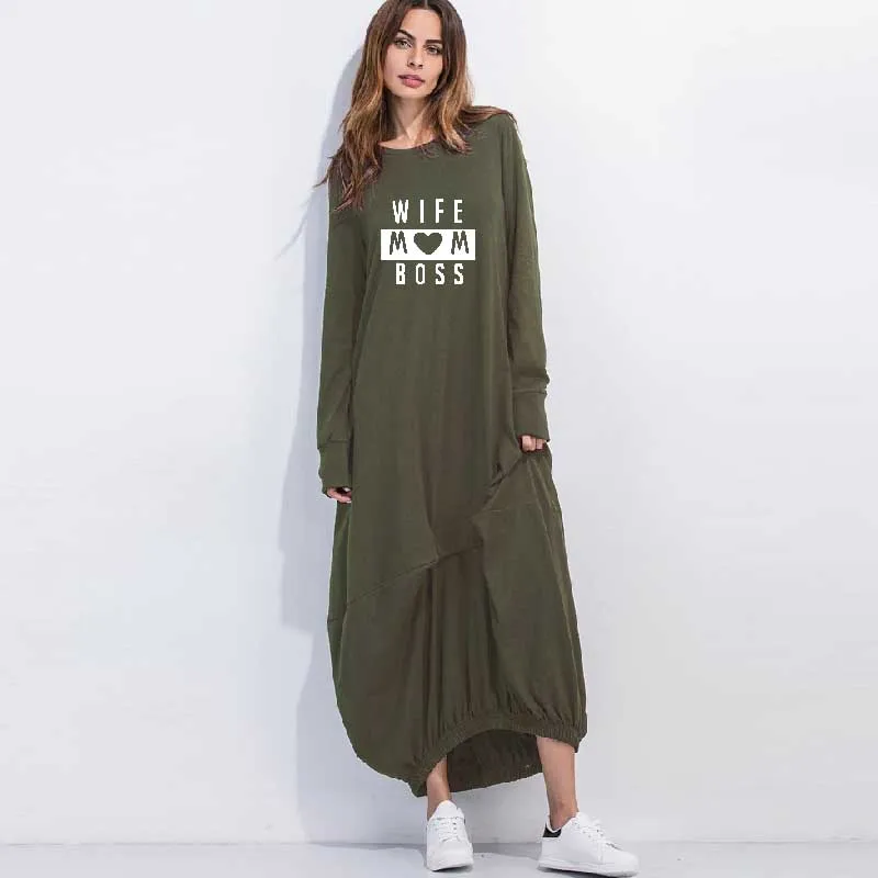 3XL 4XL 5XL Kawaii платье с буквенным принтом для женщин, большие размеры, милые макси платья «летучая мышь», хлопок, большой размер, свободное осеннее длинное платье