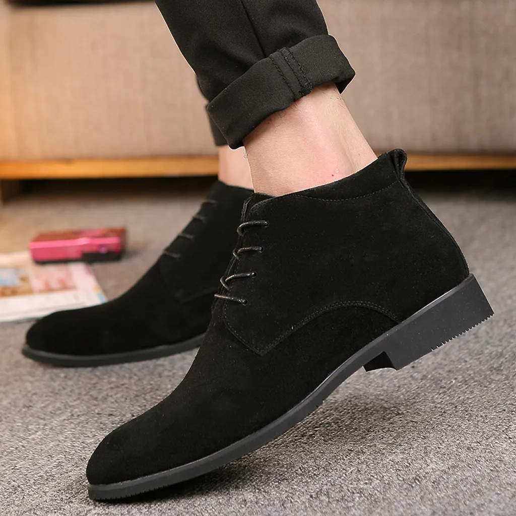 Men's Chelsea Boots Winter Suede Short Boot 2019 Mens Fashion Lace Up Strappy Ankle Shoes Low Heel Classic Botas Casual Warm | Обувь