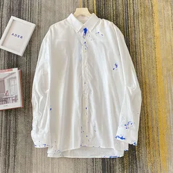 Adererration – chemise blanche Style coréen pour homme et femme, ample et décontracté 
