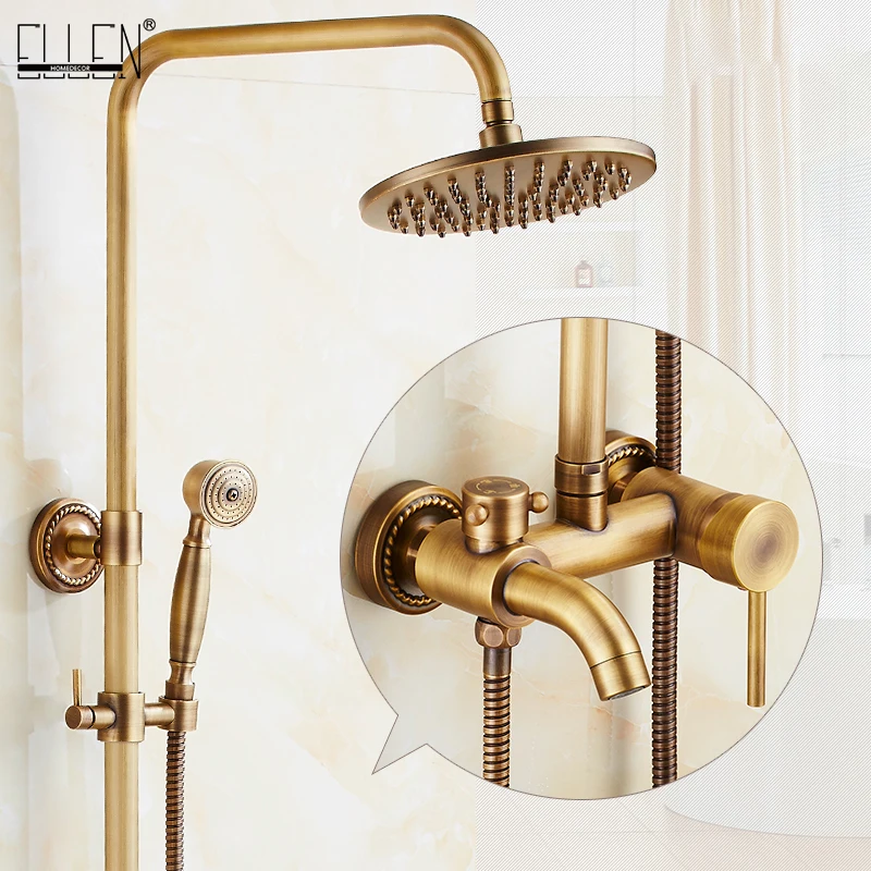 Wall Mounted Bathroom Rain Shower Set Antique Bronze Rainfall Shower with Hand Brass Rain Faucet Sets EL4003