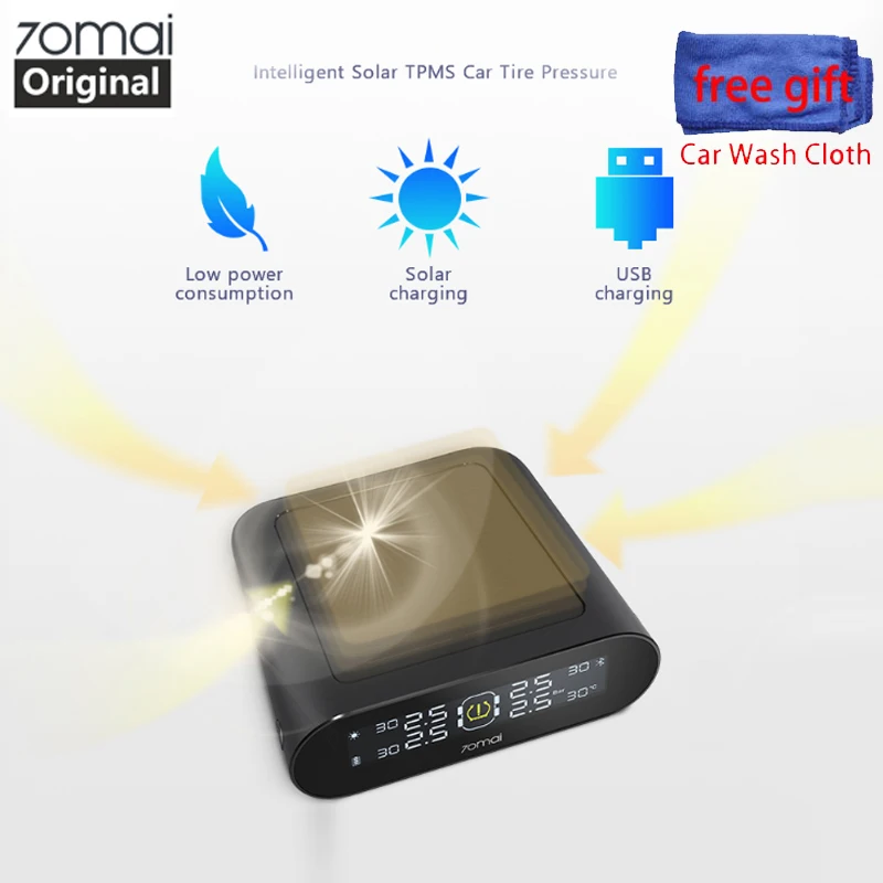 

New Xiaomi 70mai External Sensor Tire Pressure Monitor System Lite APP Control Solar Power USB tmps Lite 70 mai Car Tyre Alarm