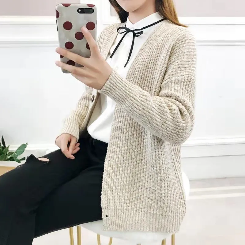 KANCOOLD Winter Women Knitted Cardigan Swearter V Neck Lantern Long Sleeve Solid Loose Thick Knitting Cardigan Female 5 Colors
