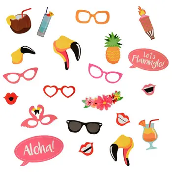 

21 Pieces Photo Booth Props, DIY Photo Kit with Wood Sticks, Luau Hawaii Themed Paper Pros for Summer Party, Holiday