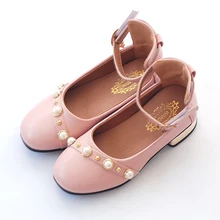 New Girls Sandals Kids Leather Shoes Princess Shoes Sandal Girls Leather Shoes With Short Heels Pearl Single Roman Shoes Girls