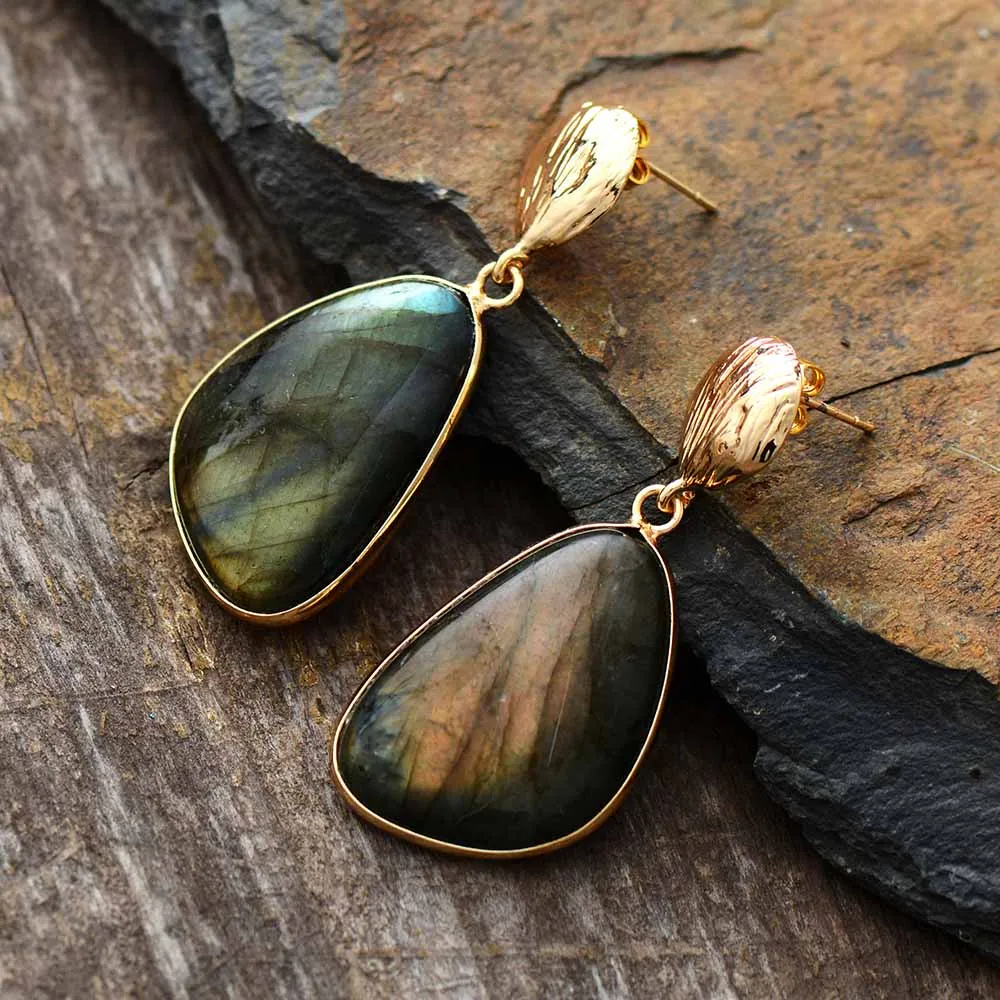 Exclusive Gems Stone Earrings Women Labradorite Drop Earring Classic Elegant Earrings Jewelry Gifts Dropship