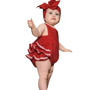 

Baby Girls Romper Infant Baby Sleeveless Polka Dot Bodysuit Summer Newborn Lace Ruffle Rompers+bow Headband Clothes Sets #BL5