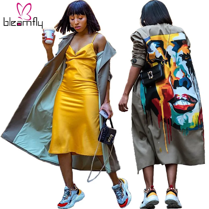 Новые зимние женские пальто, ручная роспись, отложной воротник, двубортный длинный рукав, Тренч, Повседневная Уличная одежда, пальто размера плюс