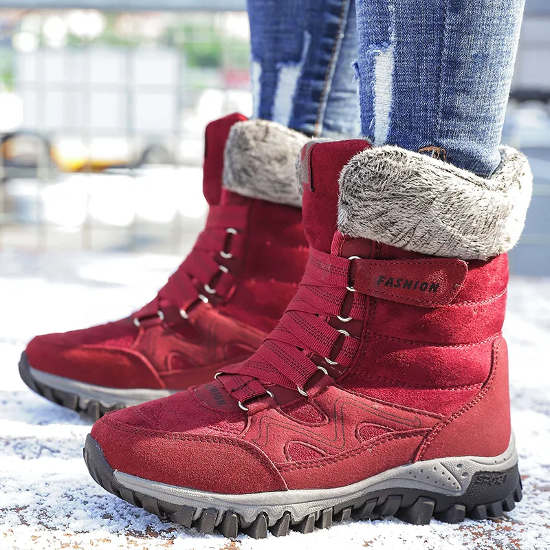 

Women's High help Boots Woman Lady Genuine Leather Warm Flat Platform Fur Waterproof Snow Sneakers Plush Fashion Casual Boots