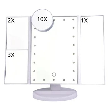 

1X/2X/3X/10X Magnifying Makeup Mirror LED Light Cosmetic Mirrors Round Shape Desktop Vanity Mirror 3 Folding Adjustable
